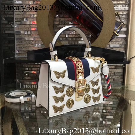 Gucci Sylvie Animal Studs Leather mini Bag 470270 White