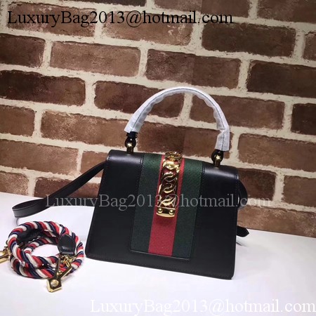 Gucci Sylvie Embroider Leather mini Bag 470270 Black