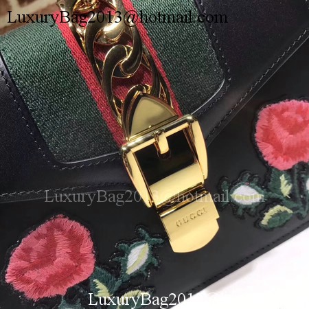 Gucci Sylvie Embroider Leather mini Bag 470270 Black