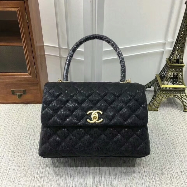 Chanel Caviar Leather Black Top Handle Bag 92991 Glod