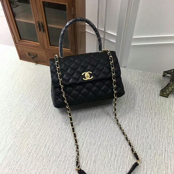 Chanel Caviar Leather Black Top Handle Bag 92991 Glod