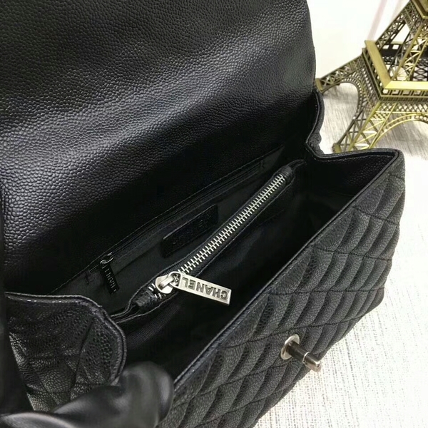 Chanel Caviar Leather Black Top Handle Bag 92991 Silver