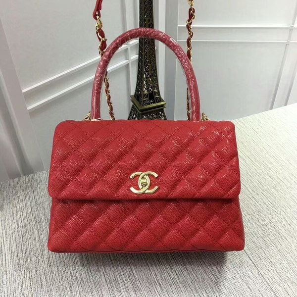 Chanel Caviar Leather Red Top Handle Bag 92991 Glod