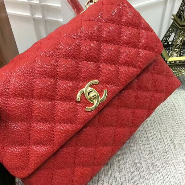 Chanel Caviar Leather Red Top Handle Bag 92991 Glod