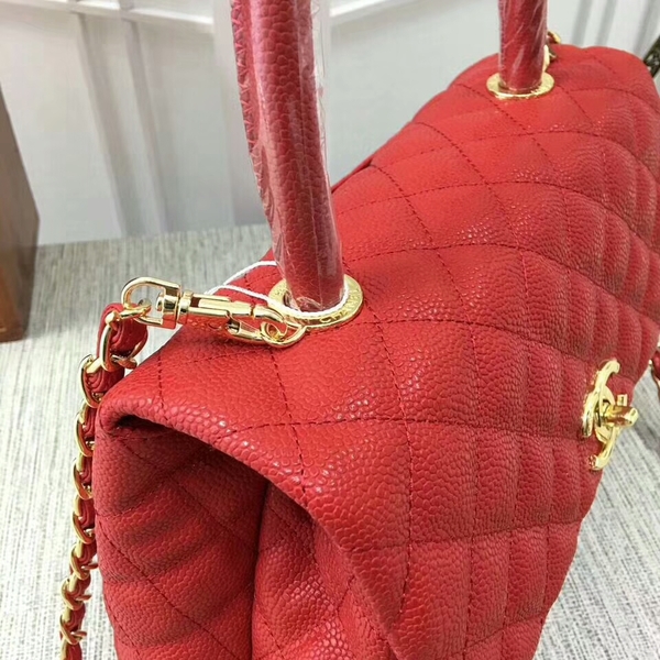 Chanel Caviar Leather Red Top Handle Bag 92991 Glod