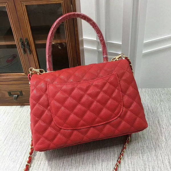 Chanel Caviar Leather Red Top Handle Bag 92991 Glod
