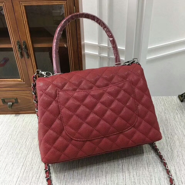 Chanel Caviar Leather Red Top Handle Bag 92991 Silver