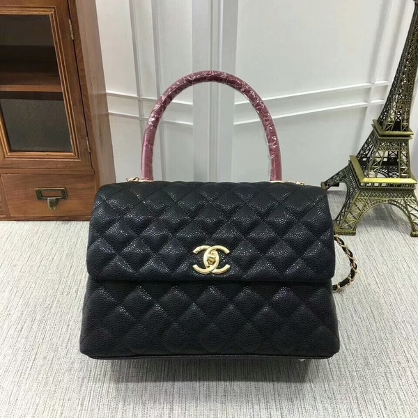 Chanel Caviar Leather Top Handle Bag 92991 Black