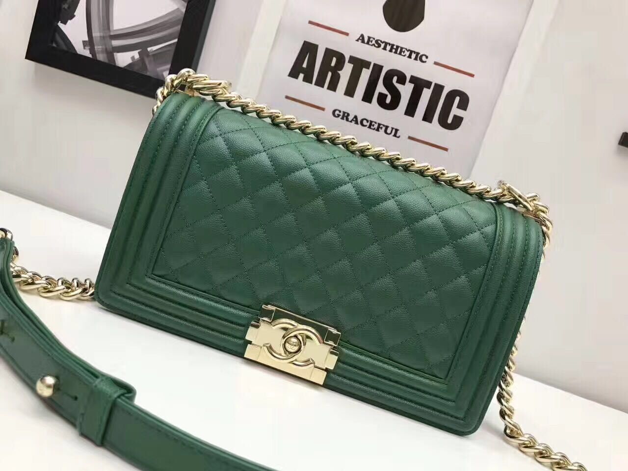 Boy Chanel Flap Shoulder Bag Original Leather A67086S Green