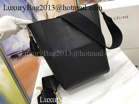 CELINE Sangle Seau Bag in Litchi Leather C3371 Black
