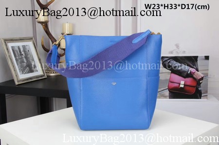 CELINE Sangle Seau Bag in Litchi Leather C3371 Blue