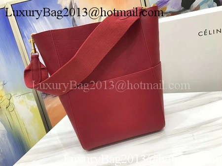 CELINE Sangle Seau Bag in Litchi Leather C3371 Red