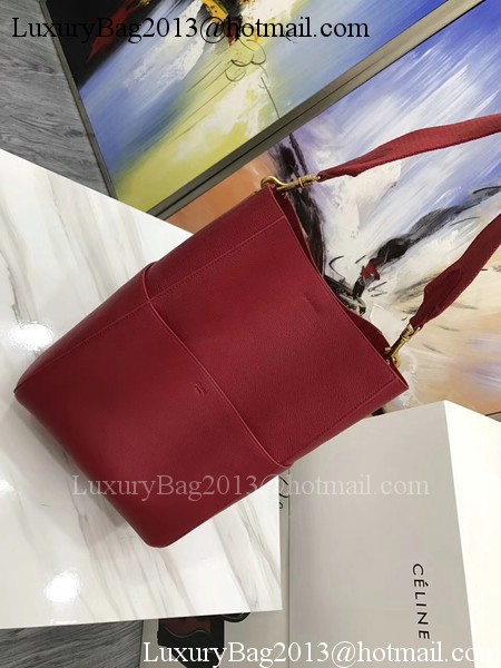 CELINE Sangle Seau Bag in Litchi Leather C3371 Red