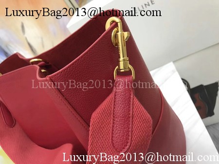 CELINE Sangle Seau Bag in Litchi Leather C3371 Red