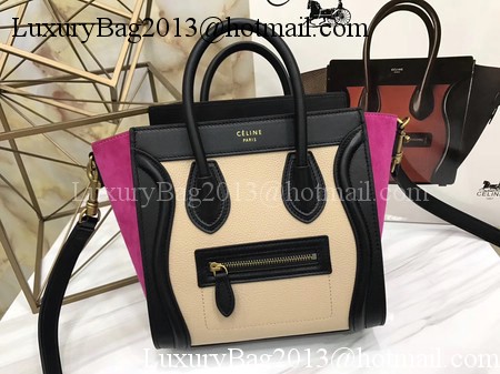 Celine Luggage Nano Tote Bag Original Leather CB3560 Apricot&Black&Rose