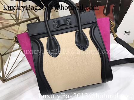 Celine Luggage Nano Tote Bag Original Leather CB3560 Apricot&Black&Rose