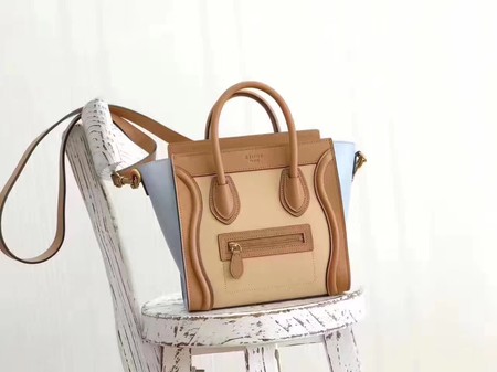 Celine Luggage Nano Tote Bag Original Leather CB3560 Apricot&Brown&Blue