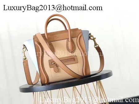 Celine Luggage Nano Tote Bag Original Leather CB3560 Apricot&Brown&Blue