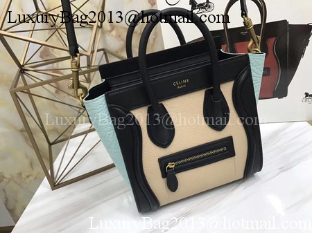 Celine Luggage Nano Tote Bag Original Leather CB3560 Blue&Apricot&Black