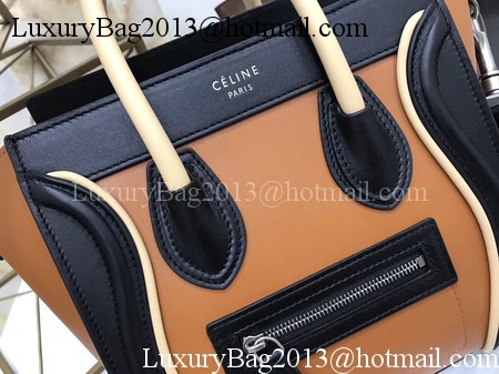 Celine Luggage Nano Tote Bag Original Leather CB3560 Brown&Black&Apricot