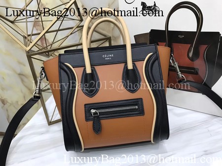 Celine Luggage Nano Tote Bag Original Leather CB3560 Brown&Black&Apricot