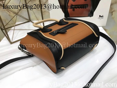 Celine Luggage Nano Tote Bag Original Leather CB3560 Brown&Black&Apricot