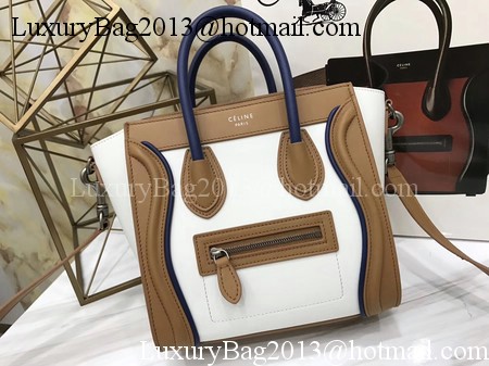 Celine Luggage Nano Tote Bag Original Leather CB3560 White&Brown&Blue