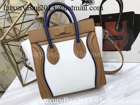 Celine Luggage Nano Tote Bag Original Leather CB3560 White&Brown&Blue