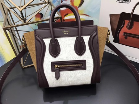 Celine Luggage Nano Tote Bag Original Leather CB3560 White&Wine&Brown