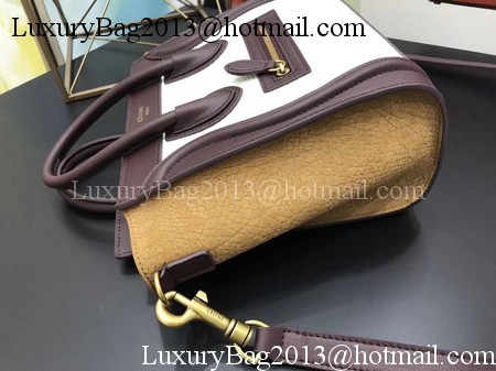 Celine Luggage Nano Tote Bag Original Leather CB3560 White&Wine&Brown