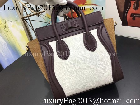 Celine Luggage Nano Tote Bag Original Leather CB3560 White&Wine&Brown