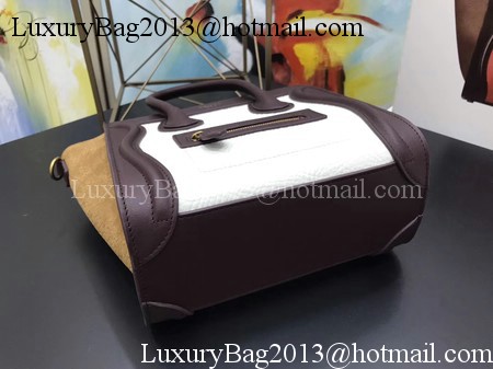 Celine Luggage Nano Tote Bag Original Leather CB3560 White&Wine&Brown