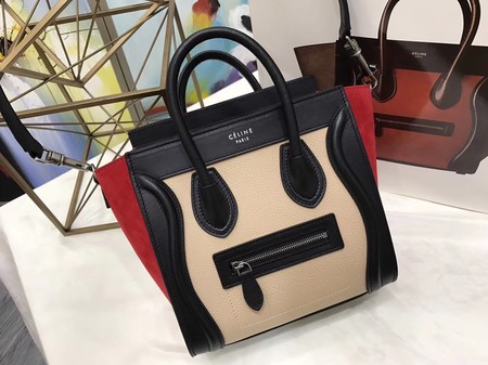 Celine Luggage Nano Tote Bag Original Leather CC3560 Apricot&Black&Red