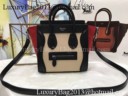 Celine Luggage Nano Tote Bag Original Leather CC3560 Apricot&Black&Red