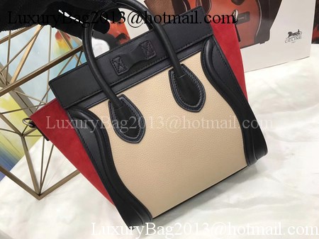 Celine Luggage Nano Tote Bag Original Leather CC3560 Apricot&Black&Red