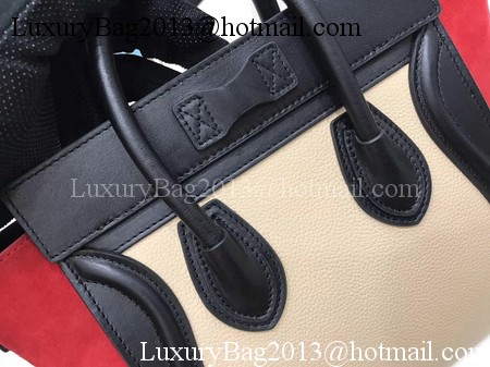 Celine Luggage Nano Tote Bag Original Leather CC3560 Apricot&Black&Red