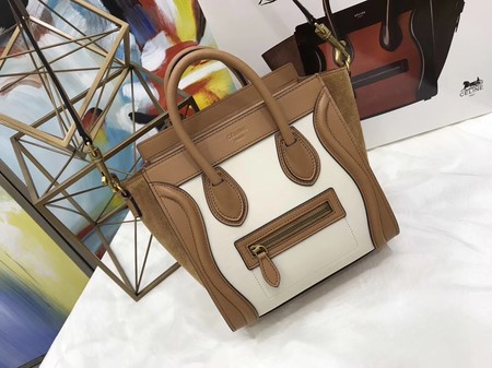 Celine Luggage Nano Tote Bag Original Leather CC3560 Brown&White