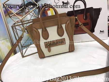 Celine Luggage Nano Tote Bag Original Leather CC3560 Brown&White