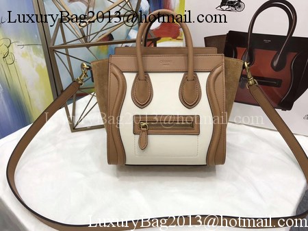 Celine Luggage Nano Tote Bag Original Leather CC3560 Brown&White