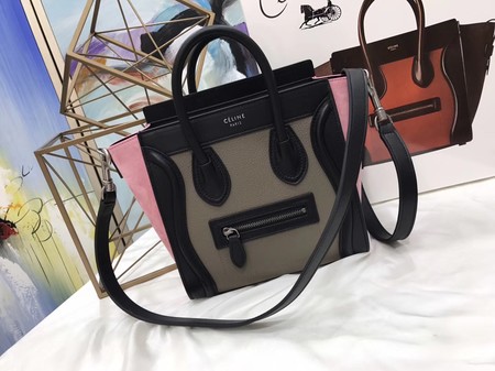 Celine Luggage Nano Tote Bag Original Leather CC3560 Grey&Black&Pink