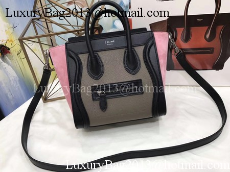 Celine Luggage Nano Tote Bag Original Leather CC3560 Grey&Black&Pink