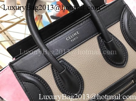 Celine Luggage Nano Tote Bag Original Leather CC3560 Grey&Black&Pink