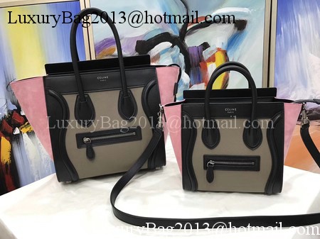 Celine Luggage Nano Tote Bag Original Leather CC3560 Grey&Black&Pink