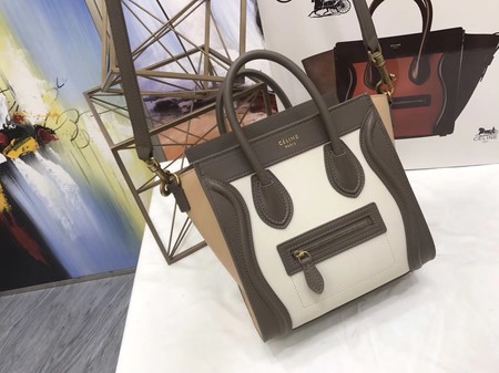 Celine Luggage Nano Tote Bag Original Leather CC3560 Grey&White&Brown