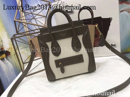 Celine Luggage Nano Tote Bag Original Leather CC3560 Grey&White&Brown