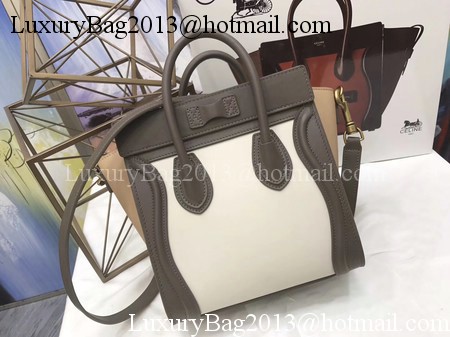 Celine Luggage Nano Tote Bag Original Leather CC3560 Grey&White&Brown
