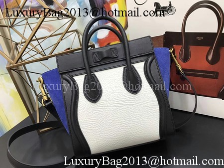 Celine Luggage Nano Tote Bag Original Leather CC3560 White&Black&Blue