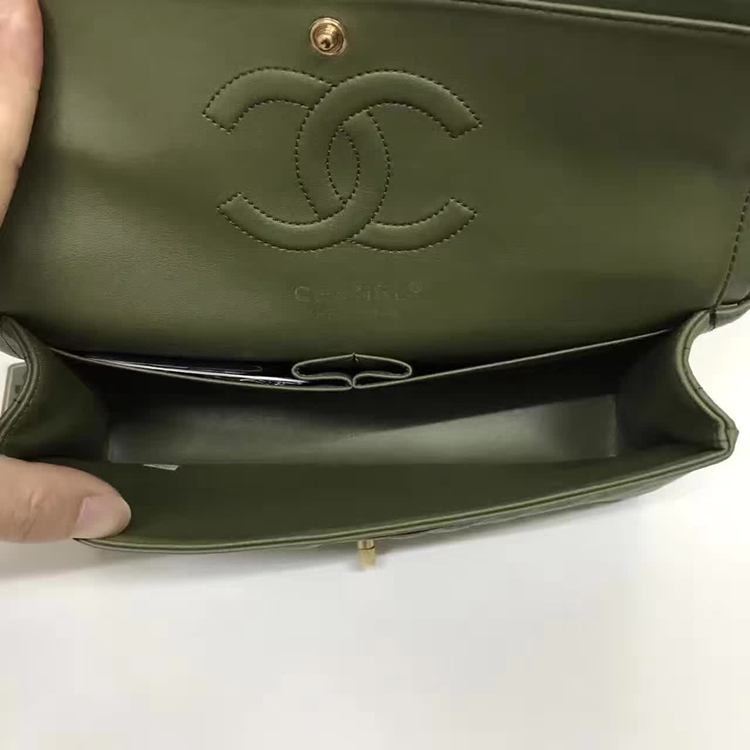 Chanel Flap Shoulder Bags Green Sheepskin Leather A1112 Glod