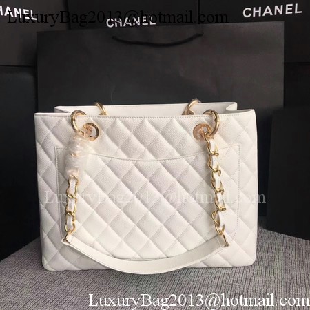 Chanel LE Boy Grand Shopping Tote Bag GST White Cannage Pattern A50995 Gold