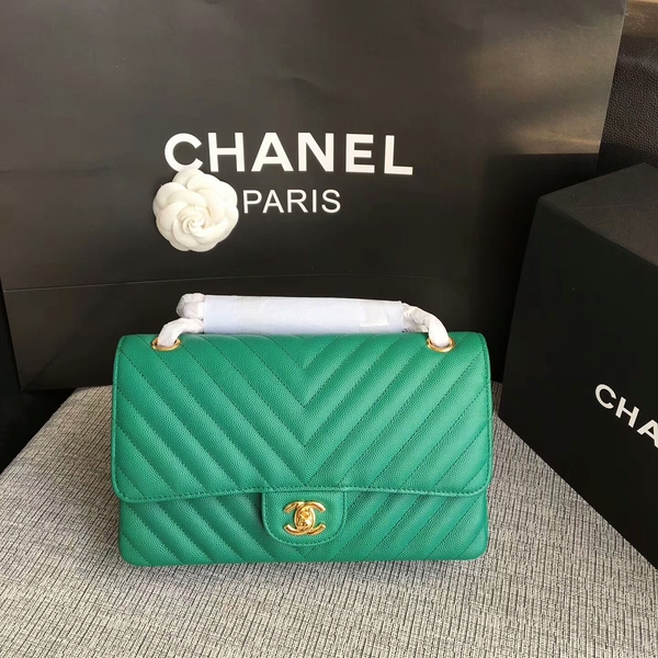 Chanel Flap Shoulder Bags Green Original Calfskin Leather CF1112 Glod